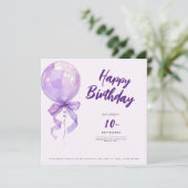 おしゃれな紫の風船の誕生日招待状 招待状 (スタンド正面)