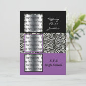 おしゃれな紫トリプル写真 卒業式 招待状 (スタンド正面)