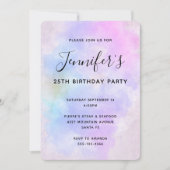 おしゃれな紫ピンク青の抽象的な水彩画 招待状 (正面)