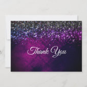 おしゃれな紫 黒 銀のドリップ グリッター サンキューカード (正面)