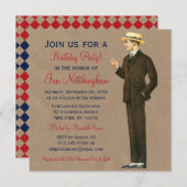 おしゃれな紳士の誕生日パーティー招待状 招待状 (正面/裏面)