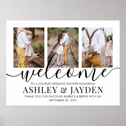 おしゃれな結婚前お披露目パーティー　3枚写真ウェルカム ポスター (正面)