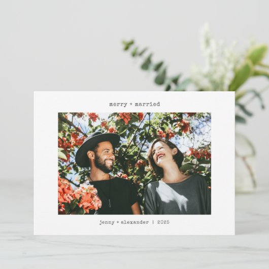 おしゃれな結婚報告カード　２枚の写真付き シーズンカード (スタンド正面)