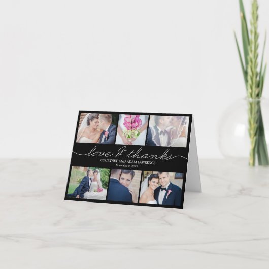 おしゃれな結婚式のお礼カード - ブラック サンキューカード (正面)