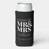 おしゃれな結婚式のタイポグラフィーフェイバーにお祝いを スリム缶クーラー (Seltzer正面)