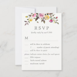 おしゃれな結婚式の出欠返信カード（メニュー付き） 招待状