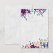 おしゃれな結婚式の招待状を手軽に作成　パープルとオレンジの花イラスト 招待状 (正面/裏面)