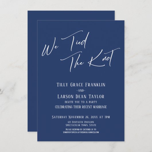 おしゃれな結婚式の招待状 シンプル エレガント タイポグラフィー ネイビー 招待状 (正面/裏面)