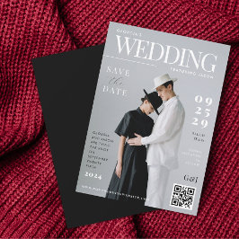 おしゃれな結婚式の招待状 表紙 ユニーク お笑い雑誌風 セーブザデート