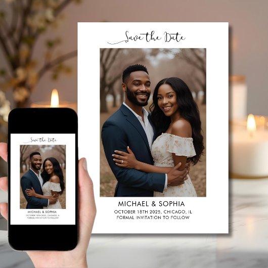 おしゃれな結婚式のSave the Date写真付きアナウンス セーブザデート