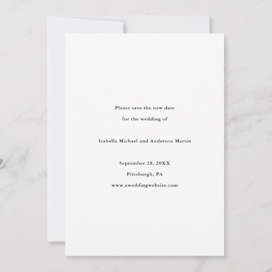 おしゃれな結婚式延期 新日程写真付き 案内状 (裏面)