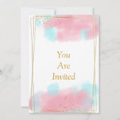 おしゃれな結婚式招待状, ピンク, 青 水彩  招待状 (裏面)