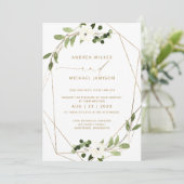おしゃれな結婚式招待状 幾何学的な緑の偽の箔 招待状 (スタンド正面)