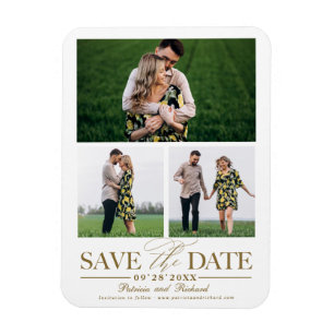 おしゃれな結婚式 Save The Date 3枚の写真のコラージュ マグネット