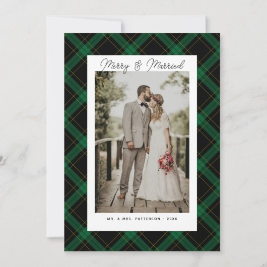 おしゃれな結婚記念日のタータン・プレイド写真コラージュをカスタマイズ シーズンカード (正面)