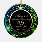 おしゃれな緑のコンフェッティ 50周年結婚記念日 セラミックオーナメント (正面)
