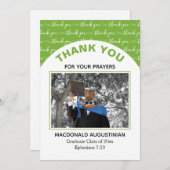 おしゃれな緑の卒業写真感謝カード サンキューカード (正面/裏面)