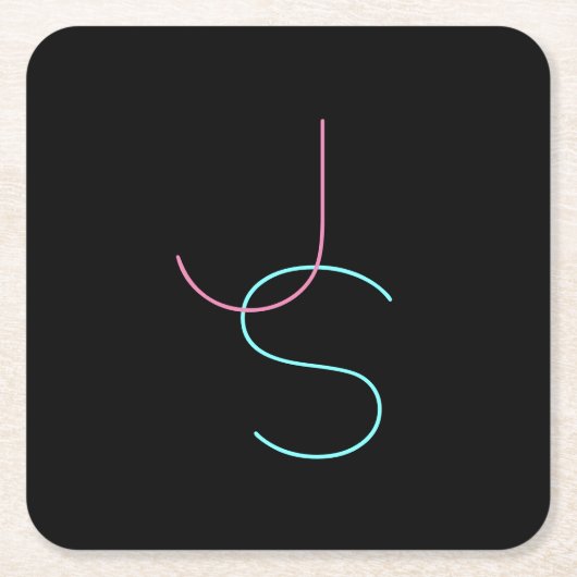 おしゃれな編集可能な2つのモダンなイニシャル スクエアペーパーコースター (正面)