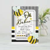 おしゃれな縞模様のベビーシャワーギフト Oh BaBEE Bee モダンストライプベビーシャワー 招待状 (スタンド正面)
