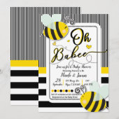 おしゃれな縞模様のベビーシャワーギフト Oh BaBEE Bee モダンストライプベビーシャワー 招待状 (正面/裏面)