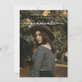 おしゃれな繊細な白いスクリプト写真 卒業パーティー 招待状 (正面)