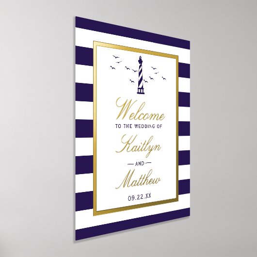 おしゃれな航海灯台本物のホイルウェディングウェルカムサイン 箔ポスター (レイダウン)