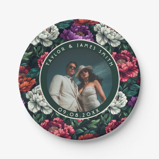 おしゃれな芍薬のプレート 結婚前パーティー ペーパープレート (正面)