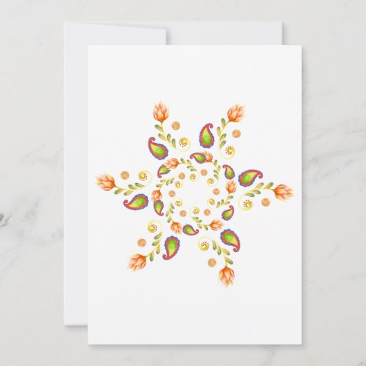 おしゃれな花とペイズリーのインドのライフセレブレーション 招待状 (裏面)