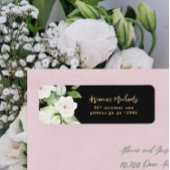 おしゃれな花と緑の返信先住所ラベル ブラック ラベル