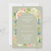 おしゃれな花のウェディングオールインワン　セージグリーン 招待状 (正面)