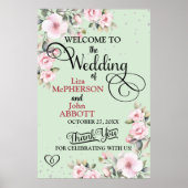 おしゃれな花のウェディング ウェルカムサイン ポスター (正面)
