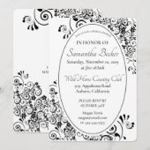 おしゃれな花のスクロール ブライダルシャワー 招待状 (正面/裏面)