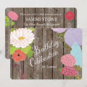 おしゃれな花のデザインの誕生日招待状 招待状 (正面/裏面)