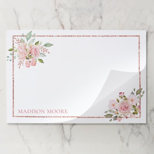 おしゃれな花のバラ ネーム刻印 ペーパーパッド (折り畳み)