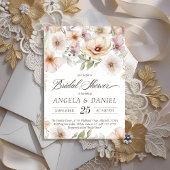 おしゃれな花のプリンセス・トゥ・ビー ウォーターカラー ブライダルシャワー 招待状