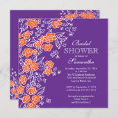 おしゃれな花のモダンな紫とオレンジの花嫁シャワー 招待状 (正面/裏面)
