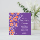 おしゃれな花のモダンな紫とオレンジの花嫁シャワー 招待状 (スタンド正面)