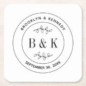 おしゃれな花のモノグラム結婚式カップル名 スクエアペーパーコースター (正面)