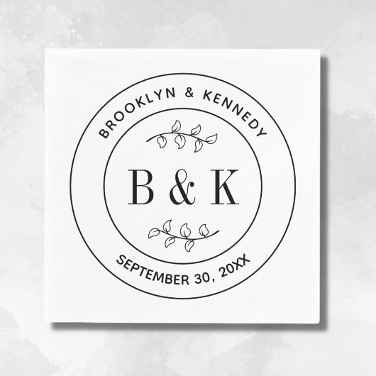 おしゃれな花のモノグラム結婚式カップル名 スタンダードカクテルナプキン