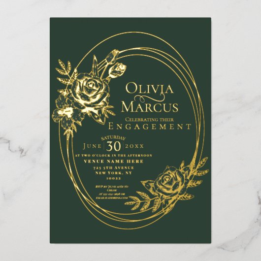 おしゃれな花のローズリースのウェディング 箔押し招待状 箔招待状 (正面)