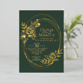 おしゃれな花のローズリースの結婚式の箔押し招待状 箔招待状 (立ち正面)