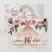 おしゃれな花の写真を使ったスイート16の保存日 ポストカード (正面/裏面)