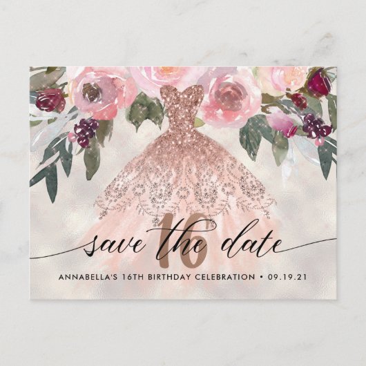 おしゃれな花の写真 スイート16 保存日付 ポストカード (正面)