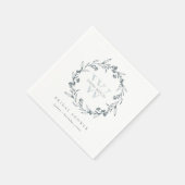 おしゃれな花の月桂樹の花束のイニシャル ウェディングシャワー スタンダードカクテルナプキン (角)