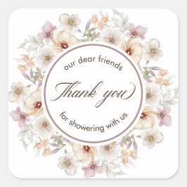 おしゃれな花の水彩ウェディングシャワー感謝祭 スクエアシール