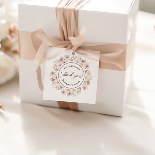 おしゃれな花の水彩画 ブライダルシャワーのお礼 フェイバータグ