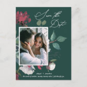 おしゃれな花の水彩 ダークグリーン Save the Date インビテーションポストカード (正面)