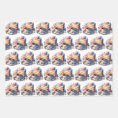 おしゃれな花の誕生日ケーキ、コーヒーと花 ラッピングペーパーシート (正面3)