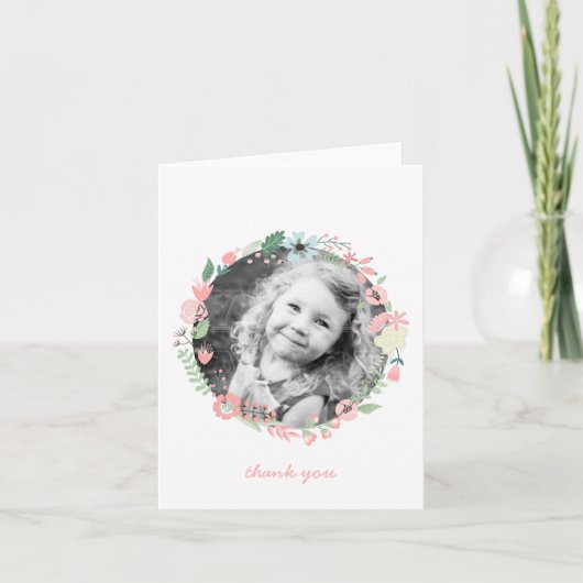 おしゃれな花の輪のカスタム写真感謝カード サンキューカード (正面)