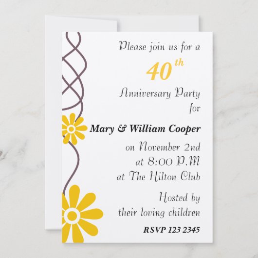 おしゃれな花の40周年結婚記念日パーティー 招待状 (裏面)